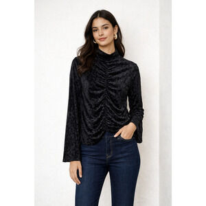 Velvet Burnout Top Sz XL Black Bell Sleeve Sheer Dark Fairy Grunge Festival 90s